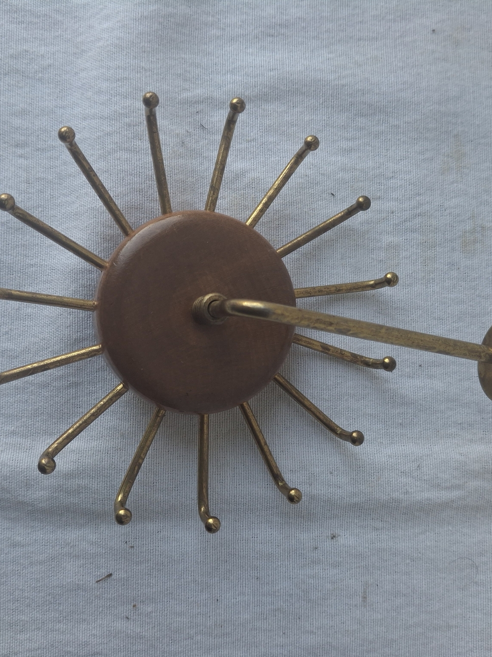 Mid-Century Style Brass and Wood Sunburst Wall Decor Orginizer